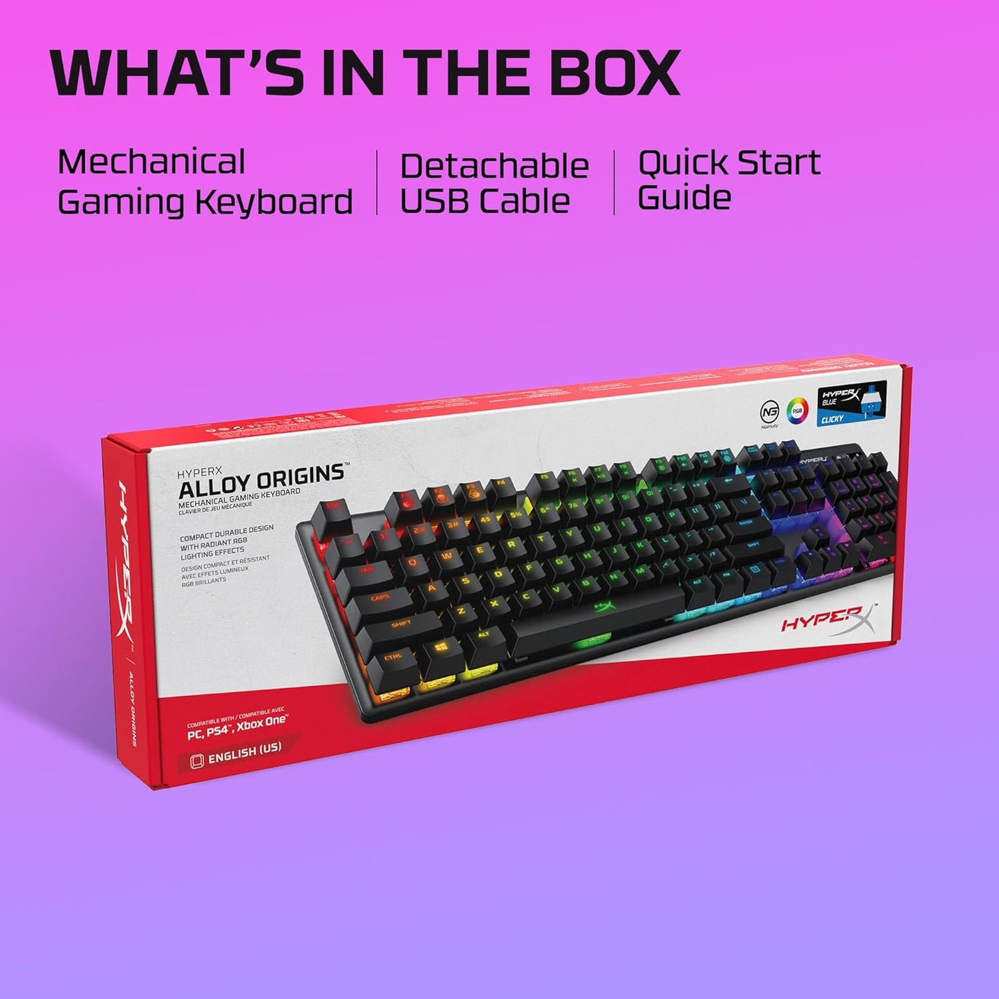 Alloy Origins - Mechanical Gaming Keyboard, Software-Controlled Light & Macro Customization, Compact Form Factor, RGB LED Backlit - Clicky  Blue Switch,