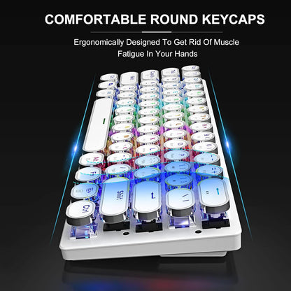 60% Mechanical Keyboard, Gaming Keyboard for PC, Wired Mini White Keyboaed Compact RGB LED Backlit, Retro Computer Keyboard Typewriter Style round Keycap for PC Gamer/Office, 61 Keys